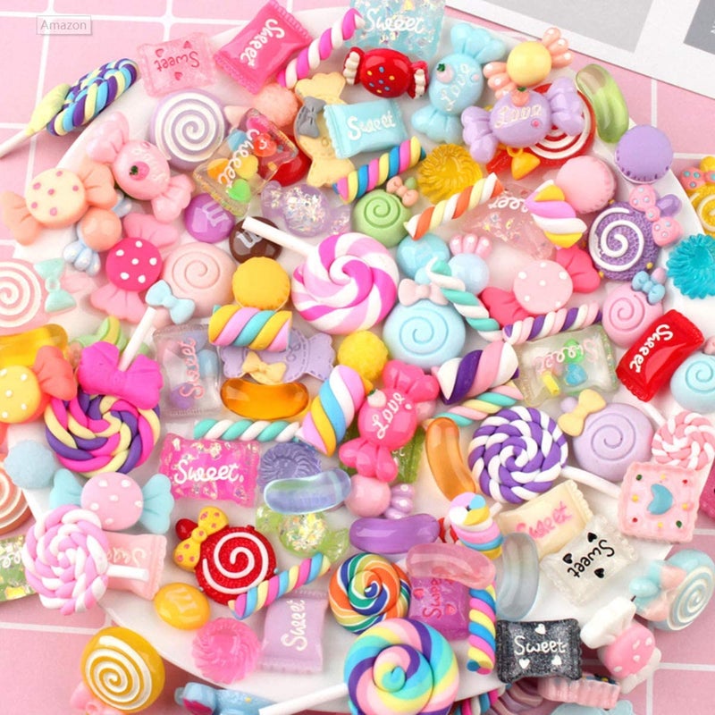 Mangdunt STUDYY 100 Pcs Candy Slime Charms Cute Set Mixed Resin Sweets Flatback Slime Making Supplies for DIY Craft Making and Ornamen DIY Scrapbooking - Image 3