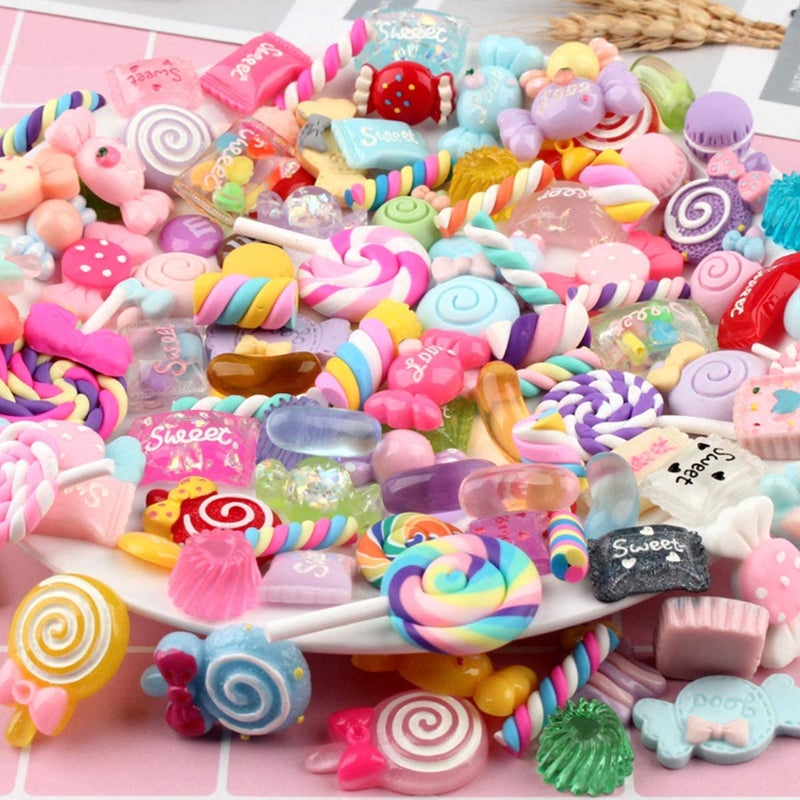 Mangdunt STUDYY 100 Pcs Candy Slime Charms Cute Set Mixed Resin Sweets Flatback Slime Making Supplies for DIY Craft Making and Ornamen DIY Scrapbooking - Image 2