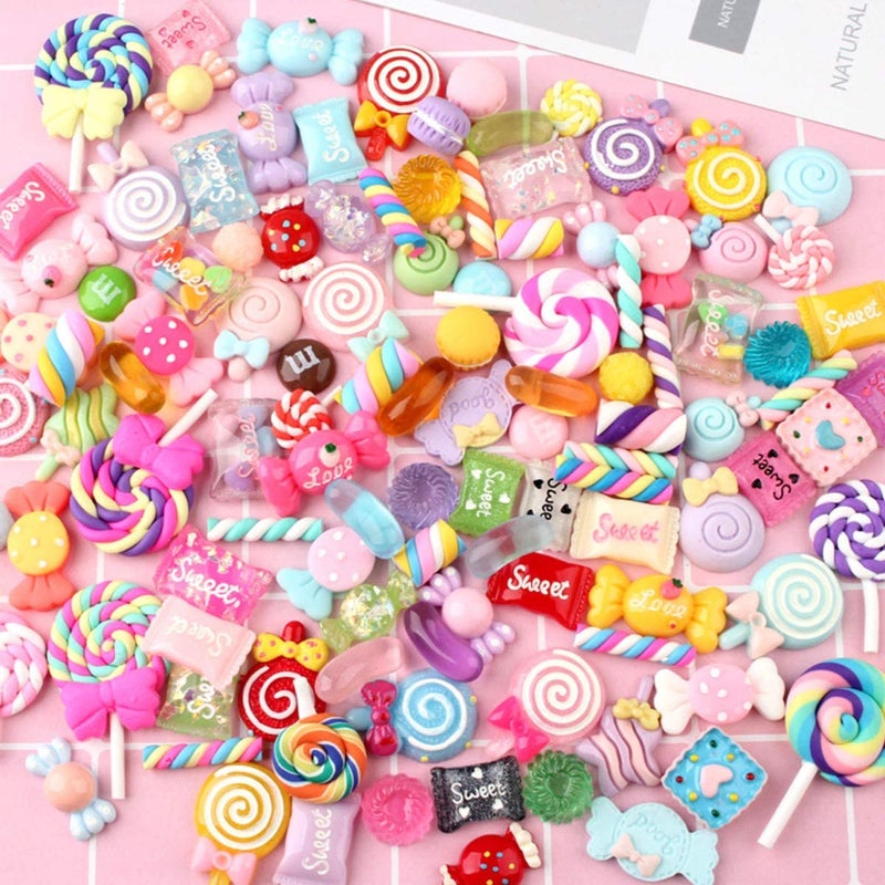 Mangdunt STUDYY 100 Pcs Candy Slime Charms Cute Set Mixed Resin Sweets Flatback Slime Making Supplies for DIY Craft Making and Ornamen DIY Scrapbooking - Image 5