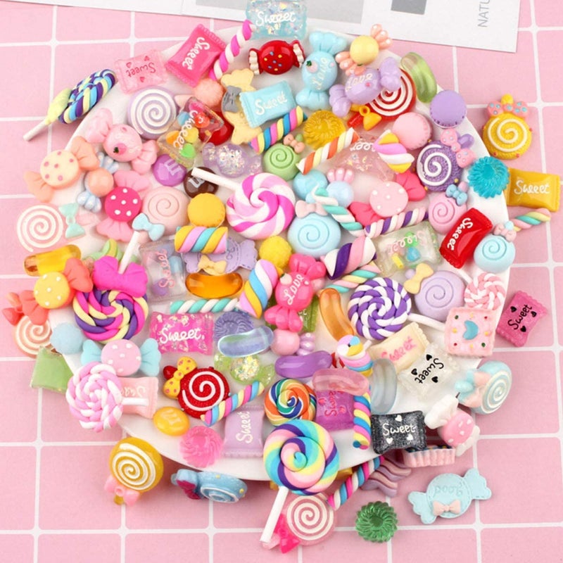 Mangdunt STUDYY 100 Pcs Candy Slime Charms Cute Set Mixed Resin Sweets Flatback Slime Making Supplies for DIY Craft Making and Ornamen DIY Scrapbooking - Image 4