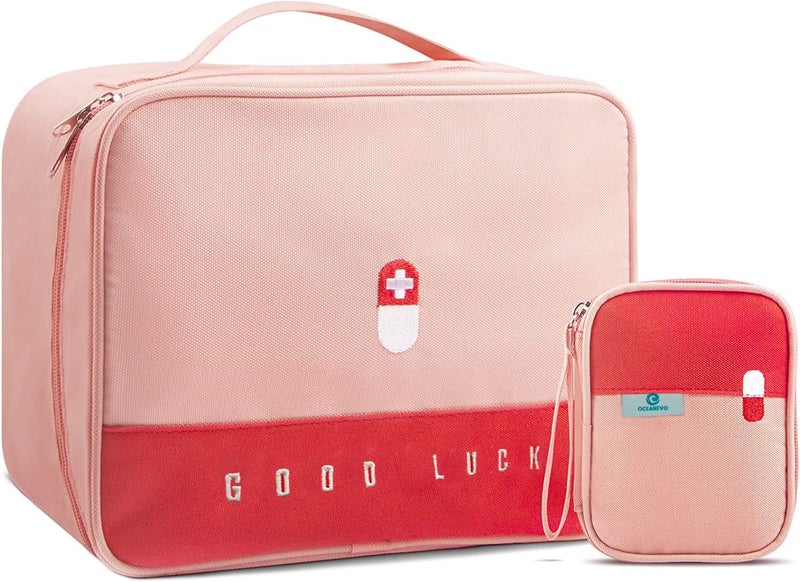 OCEANEVO Oxford Medicine Pouch For Travel, Medicine Bag, Medicine Organizer Bag For Home, Office, Travel - Set Of 2 - Pink - Image 1