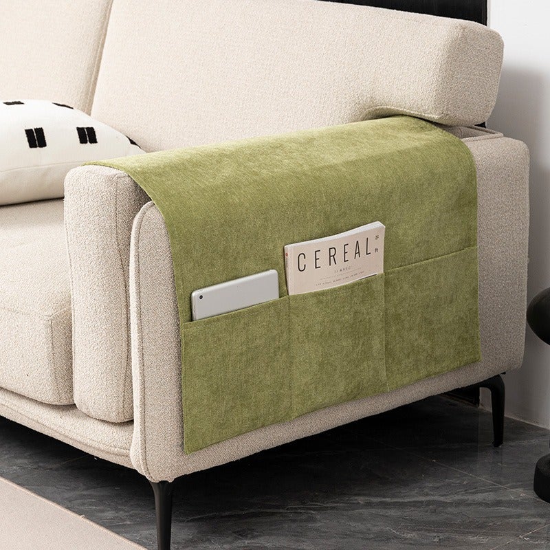 Le Su Chenille Sofa Armrest Cover with Side Pocket, Universal Fit, Dust-Proof Armchair Protector, Solid Color, Simple Style - Image 1