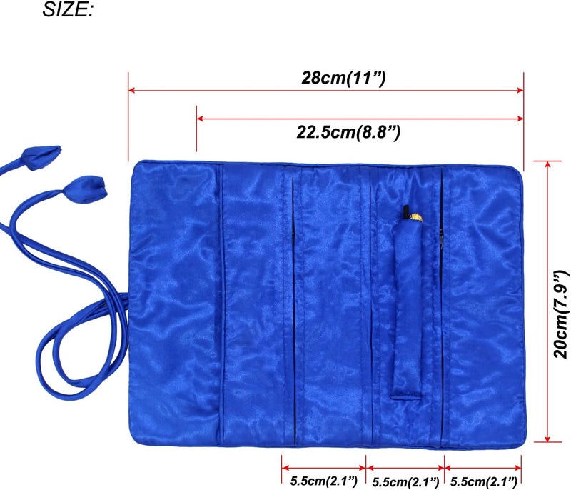 SmilerSmile Jewelry Travel Bag Embroidery Travel Jewelry Organizer with Tie Close Embroidered Flower Jewelry Roll for Women Girls (Butterfly/D Blue) - Image 4