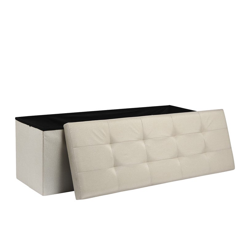 AKA Storage Ottoman Padded Foldable Bench Chest with Lid Holds up to 300 kg for Bedroom Hallway Living Room Beige Linen 110cm x 38 cm x 38 cm