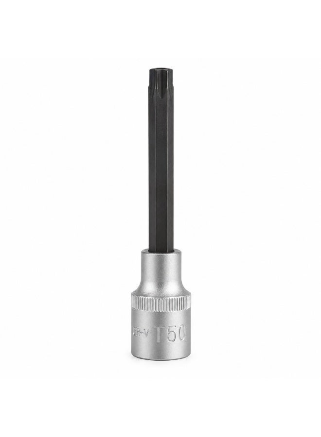 T50 Torx Bit Socket 1/2 Inch Drive, 4 Inch Long CR-V Metal Star Socket Tool For Ratchet, Car Repair, Workshop & DIY Maintenance - Image 1