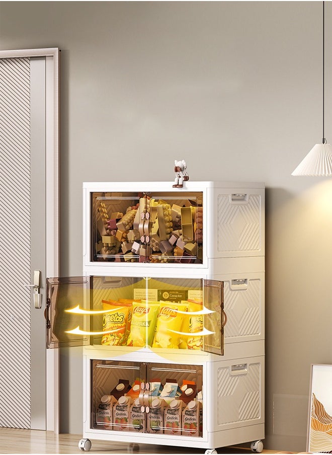 NKX - 3 Layers Multi-Functional Foldable Storage Cabinet with Doors and Wheels (102L) - Image 1