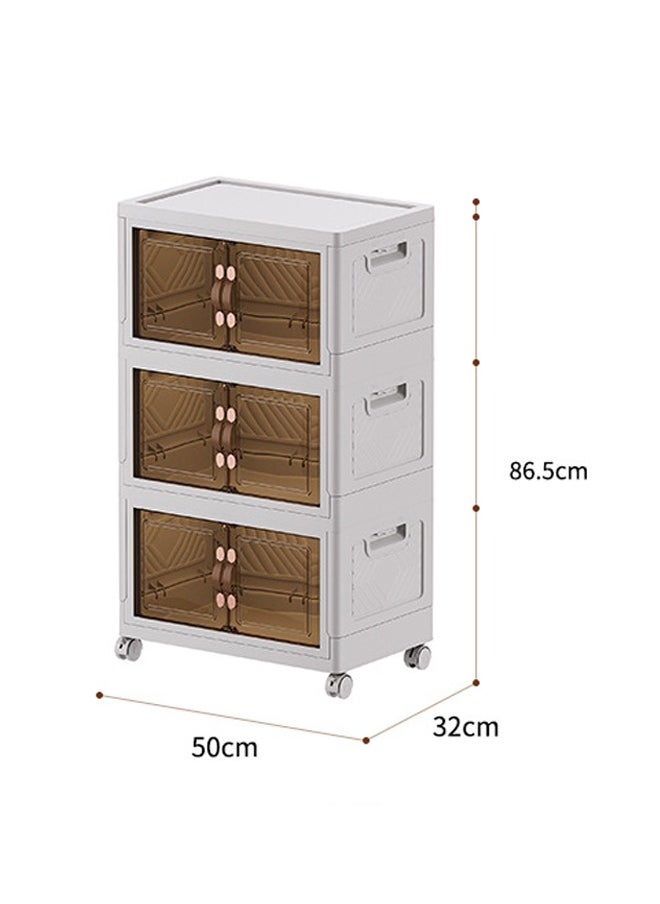 NKX - 3 Layers Multi-Functional Foldable Storage Cabinet with Doors and Wheels (102L) - Image 1