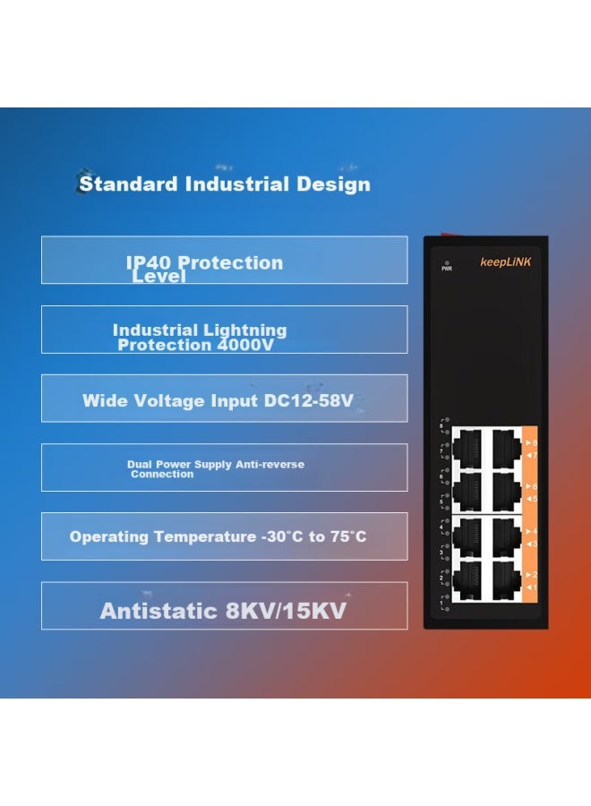 Keeplink Kp-9000 Industrial Ethernet Switch, 8-port Gigabit Unmanaged Rail-mounted Switch - Image 2