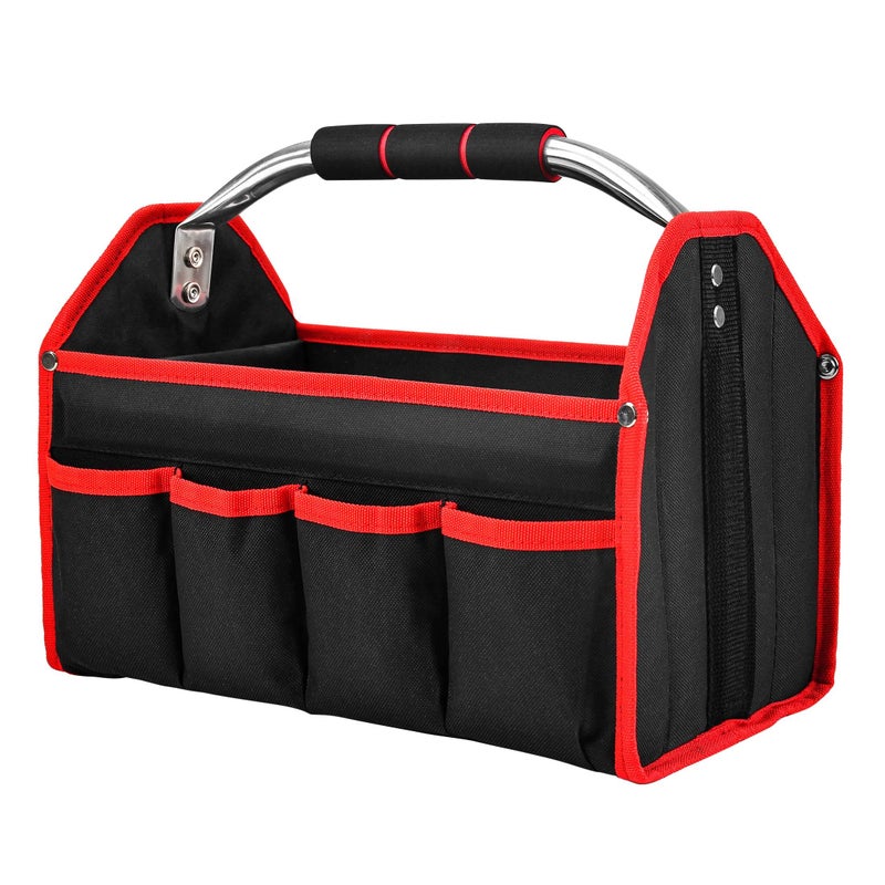HAUTMEC 13 Inch Tool Bag, Foldable Open Top Tool Tote with Stiff Frame, 8 Pockets, Water-Resistant Molded Base & Padded Handle, Portable Electrician Tool Organizer for DIY & Jobsite Use â€“ TB0001 - Image 1