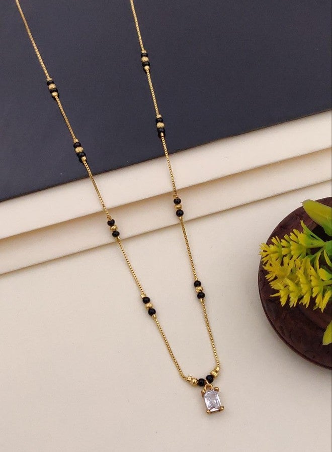 sweeply Elegant Black Beads Mangalsutra with Solitaire Pendant for Women | Traditional & Stylish Daily, Wear Jewelry, Best Birthday Gift, perfect for Anniversary, Mother's Day gift, Velentine Gift, Gift for Diwali - Image 2
