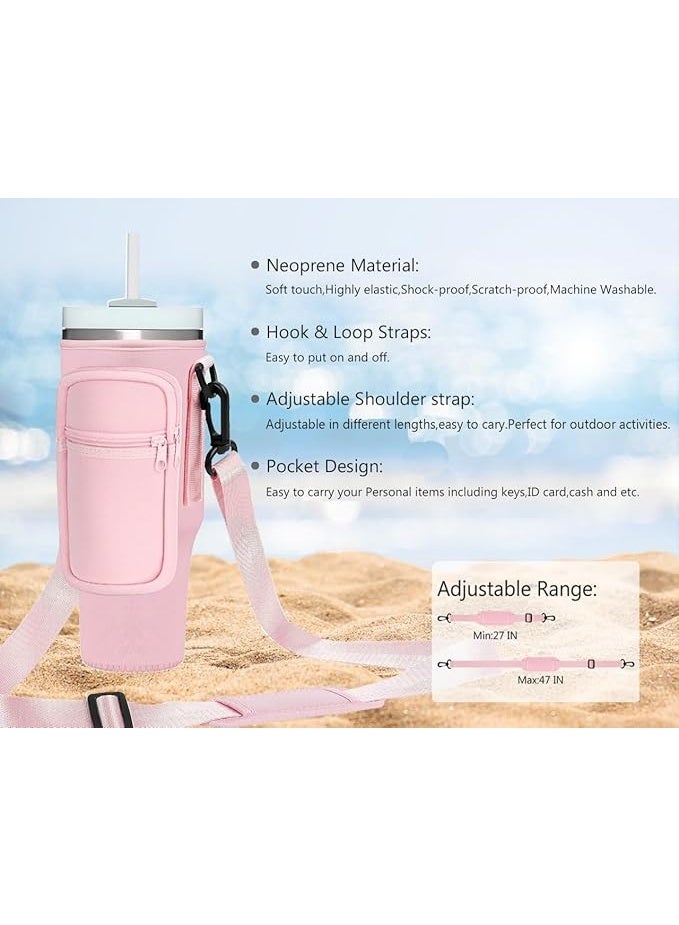 Generic Cup Holder Carrier Bag with Strap and Pouch for Stanley Quencher 30/40oz Tumbler. Cup Crossbody Holder Bag Compatible with Stanley Cup for Hiking Travelling Camping.  - Image 3