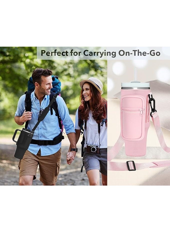 Generic Cup Holder Carrier Bag with Strap and Pouch for Stanley Quencher 30/40oz Tumbler. Cup Crossbody Holder Bag Compatible with Stanley Cup for Hiking Travelling Camping.  - Image 5