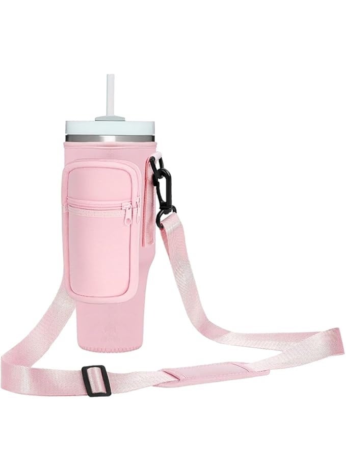 Generic Cup Holder Carrier Bag with Strap and Pouch for Stanley Quencher 30/40oz Tumbler. Cup Crossbody Holder Bag Compatible with Stanley Cup for Hiking Travelling Camping.  - Image 1