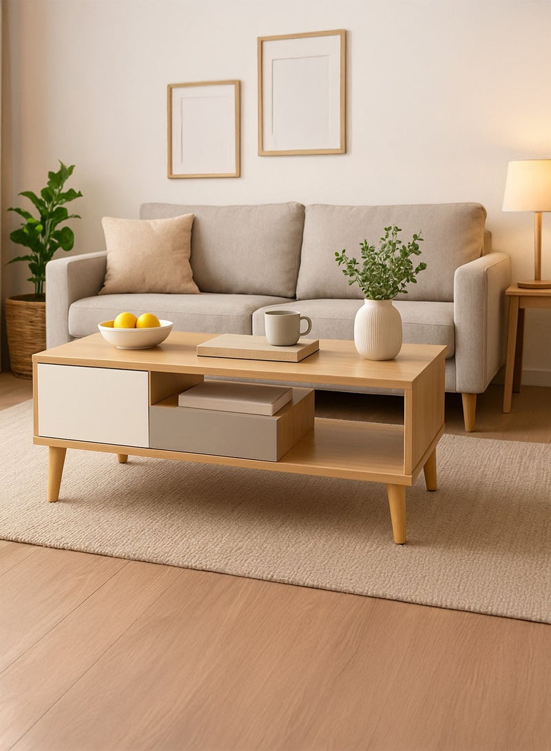 ROYALOAK Grace Coffee Table, MDF, Melamine Finish, Modern Design,Telescopic Channel, Ample Storage, Engineered Wood, Multifunctional Coffee Table, Coffee Table for Living Room - Image 1