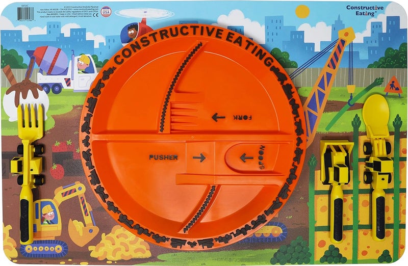 Constructive Eating Set of 3 Construction Utensils, Plate and Worksite Placemat - Image 2