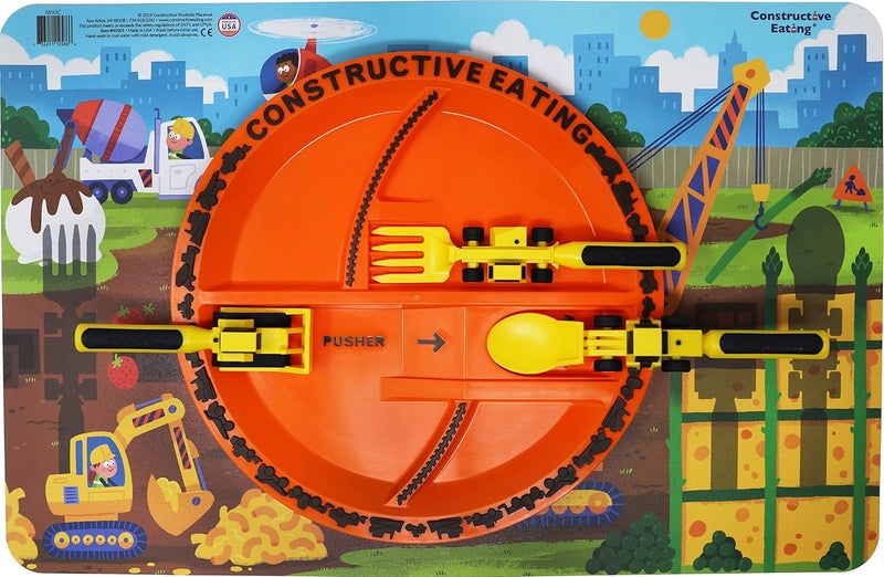 Constructive Eating Set of 3 Construction Utensils, Plate and Worksite Placemat - Image 1