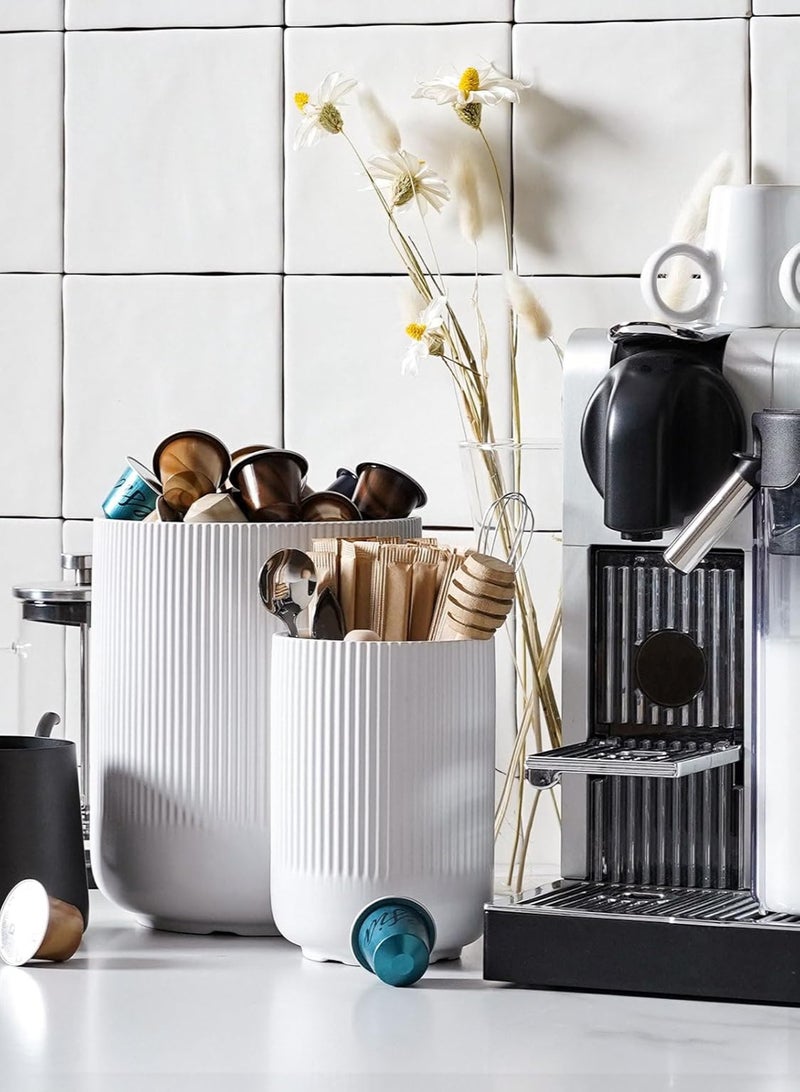 LENND Utensil Holder,Diameter  9.5cm+15cm Ceramic Kitchen Utensil Holder for Countertop, Large Cooking Utensil Crocks for Kitchen Counter, Morden Utensil Organizer for Spatula, Kitchen Decor, Set of 2, White - Image 4