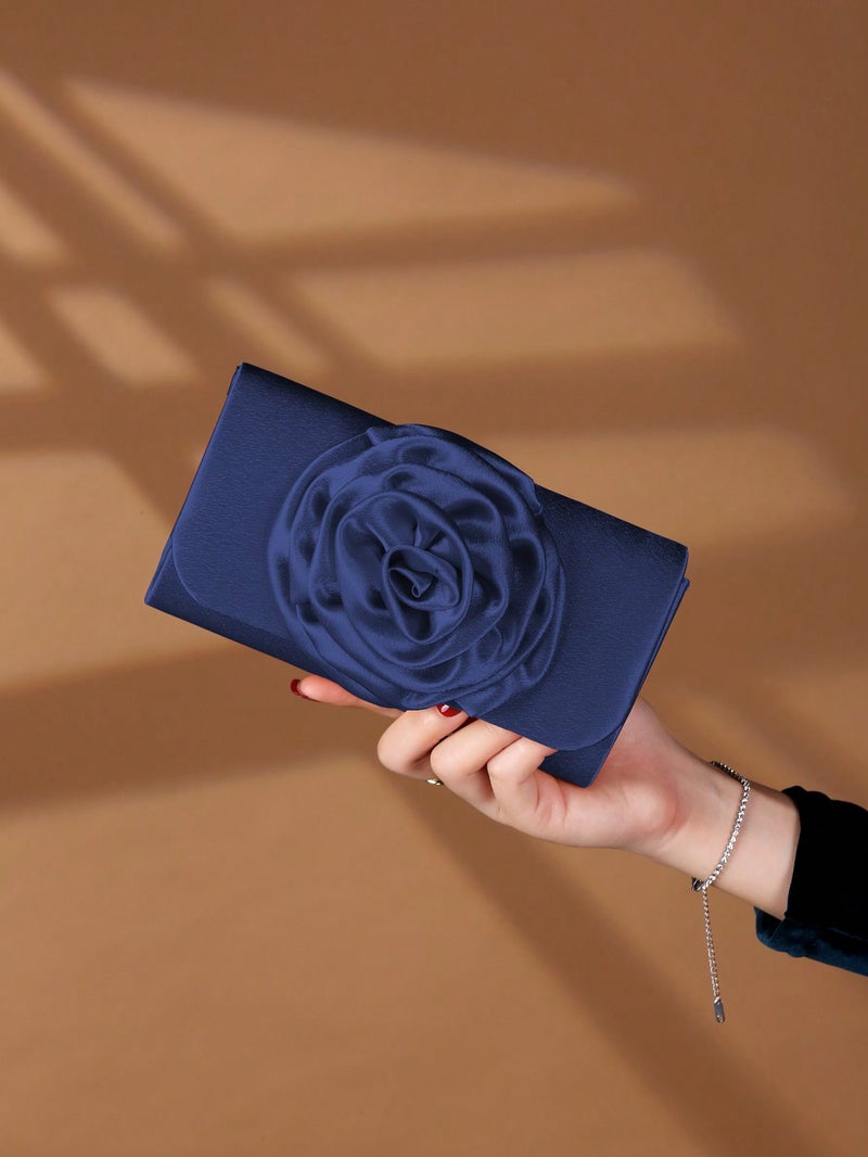Fashion Flower Decorative Mini Clutch Elegant All-Match Women'S Chain Shoulder Crossbody Bag - Image 2