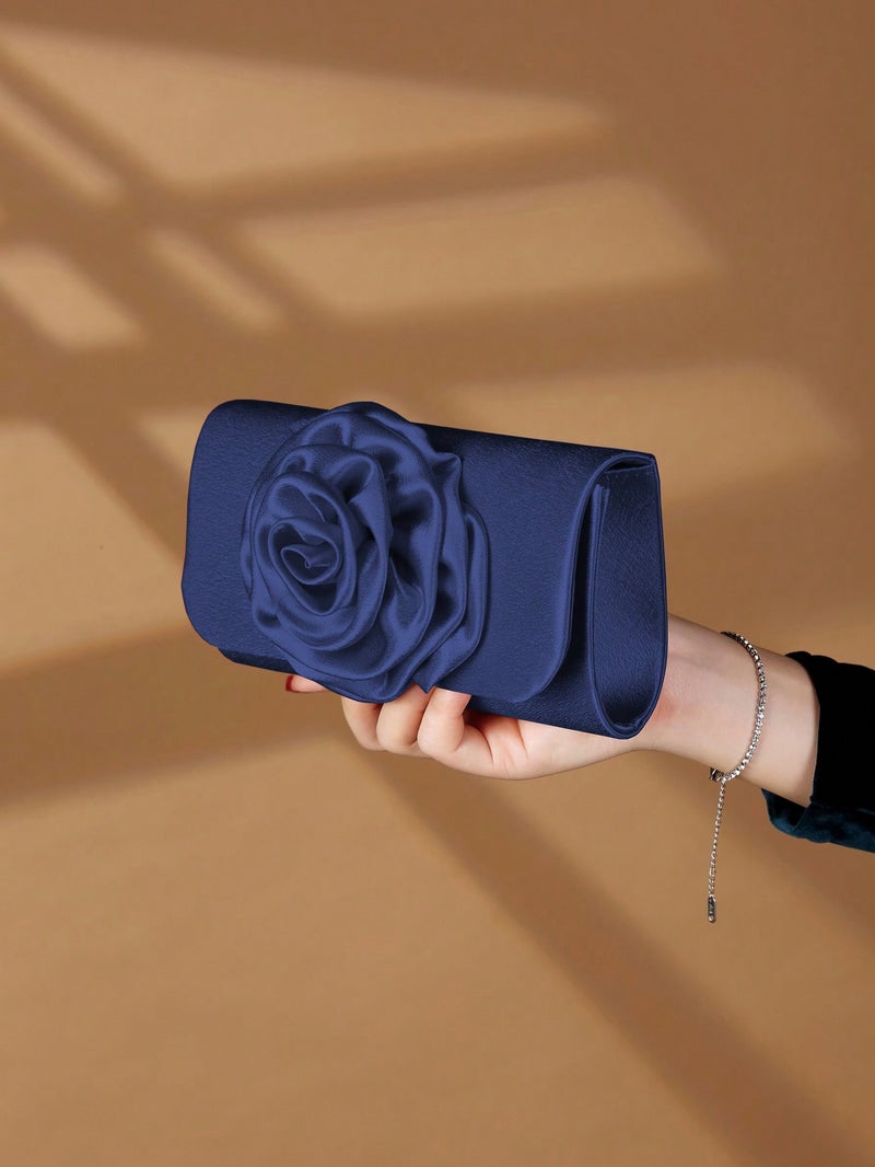 Fashion Flower Decorative Mini Clutch Elegant All-Match Women'S Chain Shoulder Crossbody Bag - Image 3