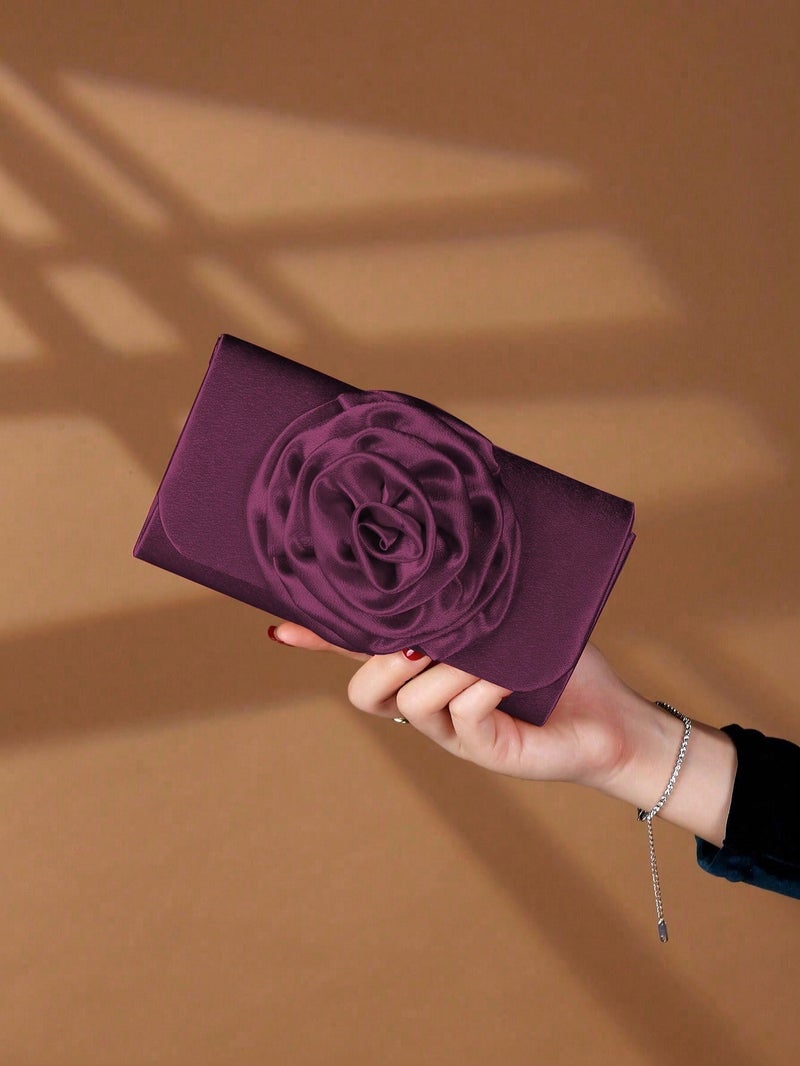Fashion Flower Decorative Mini Clutch Elegant All-Match Women'S Chain Shoulder Crossbody Bag - Image 1