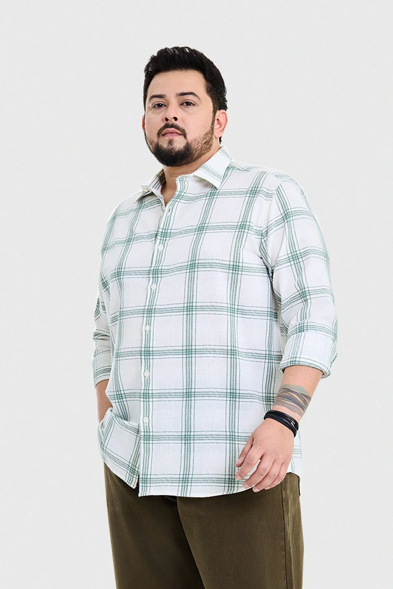 SNITCH Off-White Checkered Long Sleeve Regular Fit Casual Plus Size Shirt