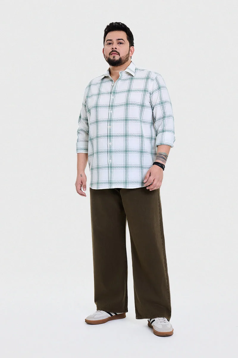 SNITCH Off-White Checkered Long Sleeve Regular Fit Casual Plus Size Shirt