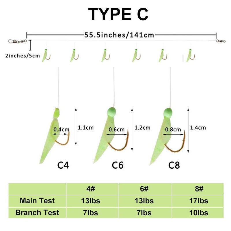 Shaddock Fishing Fishing Bait Rigs Saltwater, 10Packs Surf Fishing Rigs with Fish Skin Feather Fishing Hooks Swivels Glow Beads Rigs Sea Bass Rigs Fishing Bait Lures (CZC, 8#) - Image 2