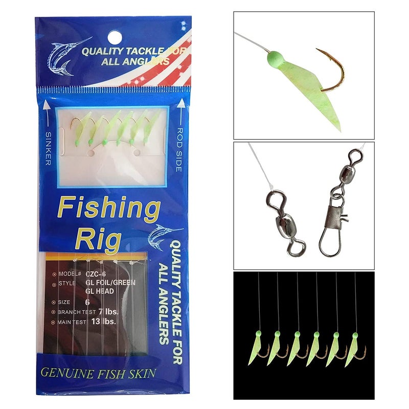 Shaddock Fishing Fishing Bait Rigs Saltwater, 10Packs Surf Fishing Rigs with Fish Skin Feather Fishing Hooks Swivels Glow Beads Rigs Sea Bass Rigs Fishing Bait Lures (CZC, 8#) - Image 3