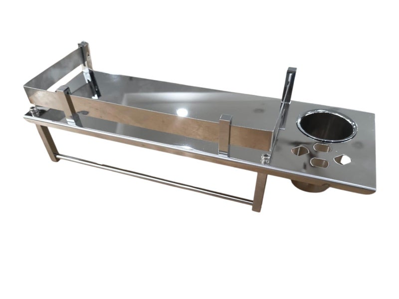 JTJ Stainless Steel Multipurpose Shelf for Bathroom | Durable Bathroom Accessories and Fittings | 4 in 1 Shelf with Tumbler Holder, Toothbrush Holder and Napkin Rod CP Finish Wall Mounted - Image 1