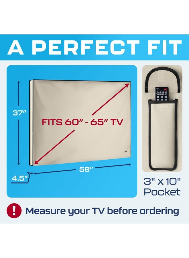 Garnetics Outdoor TV Cover 60"-65" inch - Universal Weatherproof Protector for Flat Screen TVs - Fits Most TV Mounts and Stands - Beige - Image 3