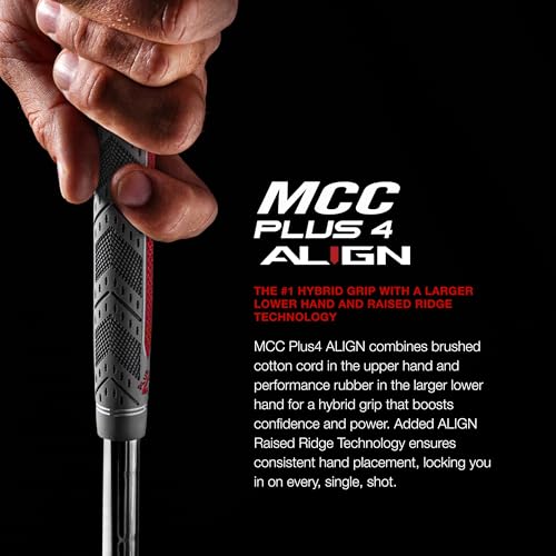 Golf Pride MCC Plus4 ALIGN Golf Club Grip - All-Weather Hybrid Grip with Raised Ridge Technology & Larger Lower Hand - Brushed Cotton Cord & Pebbled Texture - Midsize - 1 Pack - Image 2