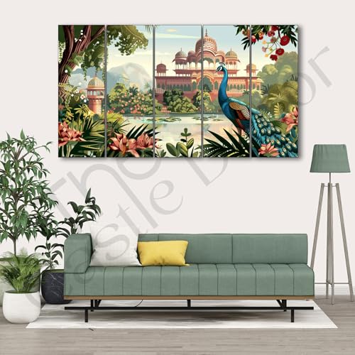 The Castle Decor Pichwai Madhubani art painting with frame Big Size 27x48 Wall art for living room,Bedroom,Drawing room,Hotels-Wooden Framed-701 - Image 1