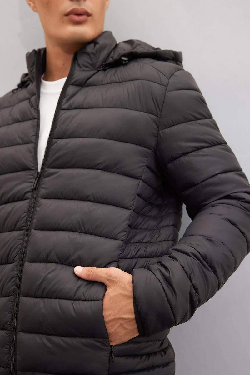 Defacto  Slim Fit Hooded Zippered Waterproof Jacket for Men | Best Price UAE