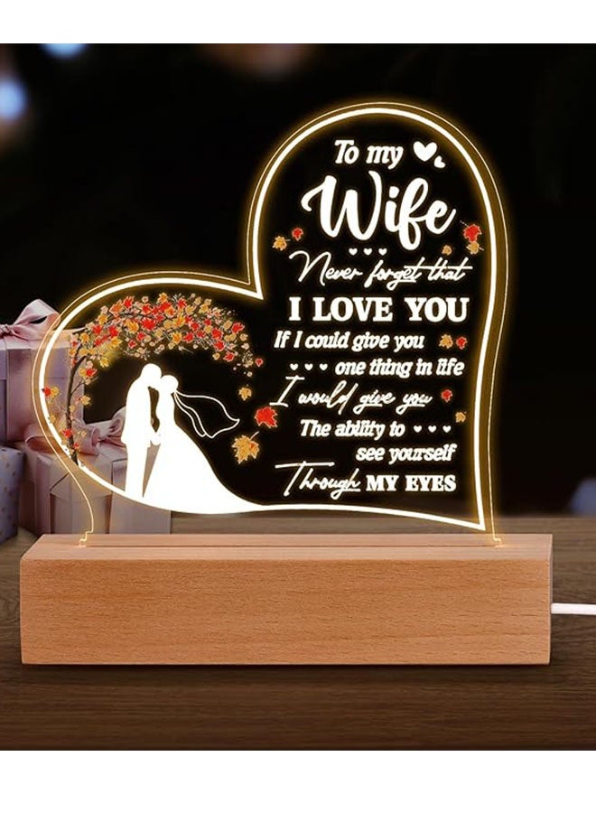 Happy D Gift for wife: Sweet anniversary gift with wooden base, warm lighting, suitable for room decoration, wife's birthday gift, wedding anniversary gift, Valentine's Day gift, gift for wife - Image 1