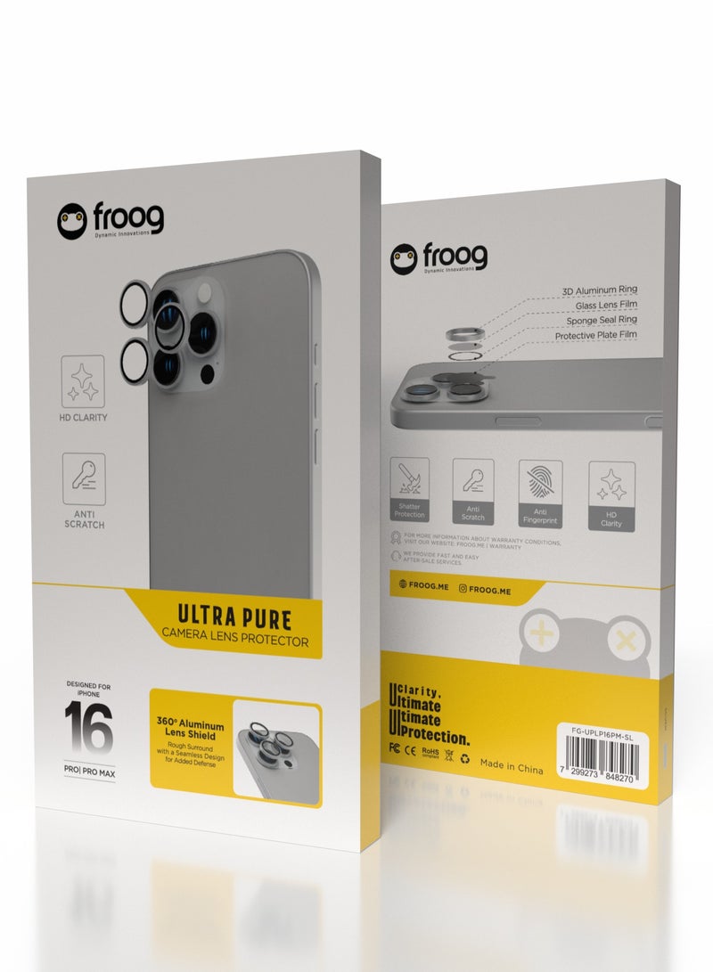 froog iPhone 16 Pro and Pro Max Camera Lens Protector Ultra Pure 360° Aluminum Lens Shield / Shatter Protection / Anti Fingerprint / Anti Scratch / HD Clarity Lens Protection - Silver - Image 4