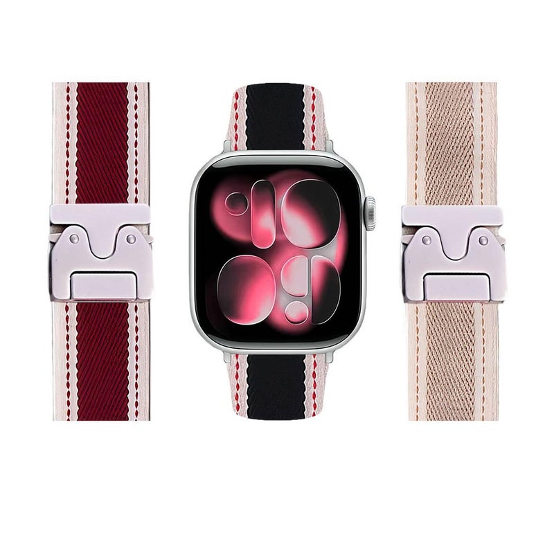 AD سوار ساعة ذكية سوار نايلون حلقي متوافق مع Apple Watch بملاءمة قابلة للتعديل وحزام بديل للاستخدام اليومي باللون أحمر قابل للتعديل باللون الأحمر - Image 1