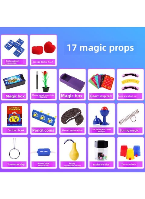 Children's Magic Props Suit Primary School Students Easy To Learn Magic Props See Details No Brand-Color:Complete Set Of 17 Styles - Boxed (send Teaching)