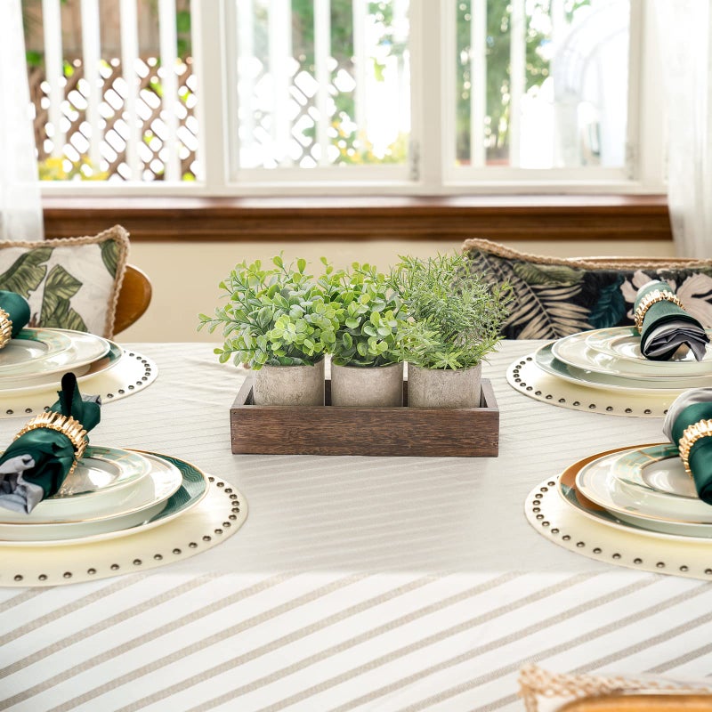 Dahey مجموعة داهاي 3 عبوات من نباتات الأوكاليبتوس الاصطناعية الصغيرة في أصص مع صينية خشبية لتزيين الطاولة - Image 2