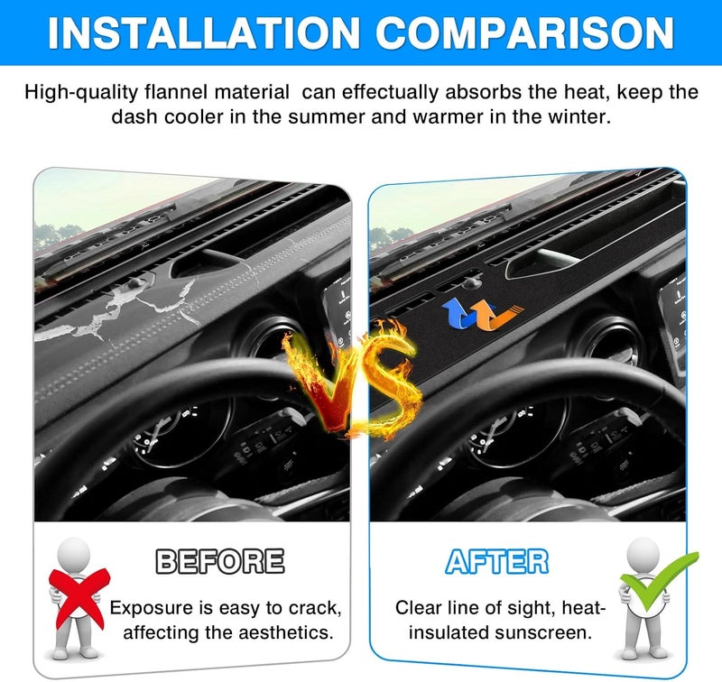 Autorder Dashboard Cover Mat for 2020-2024 Jeep Gladiator JT Accessories Dash Cover Flannel Dash Mat Sunshade Glare UV Rays Protector - Image 3