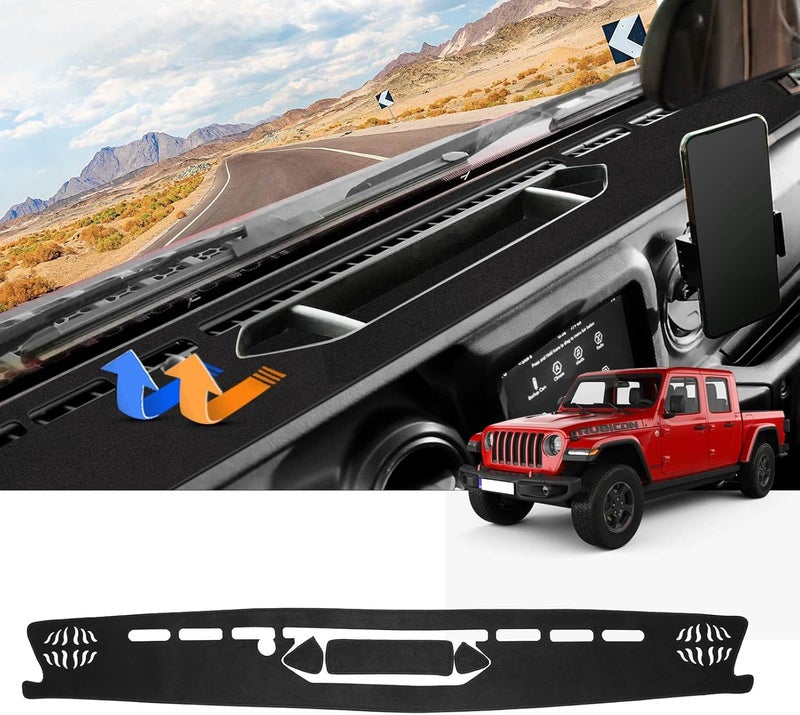 Autorder Dashboard Cover Mat for 2020-2024 Jeep Gladiator JT Accessories Dash Cover Flannel Dash Mat Sunshade Glare UV Rays Protector - Image 1