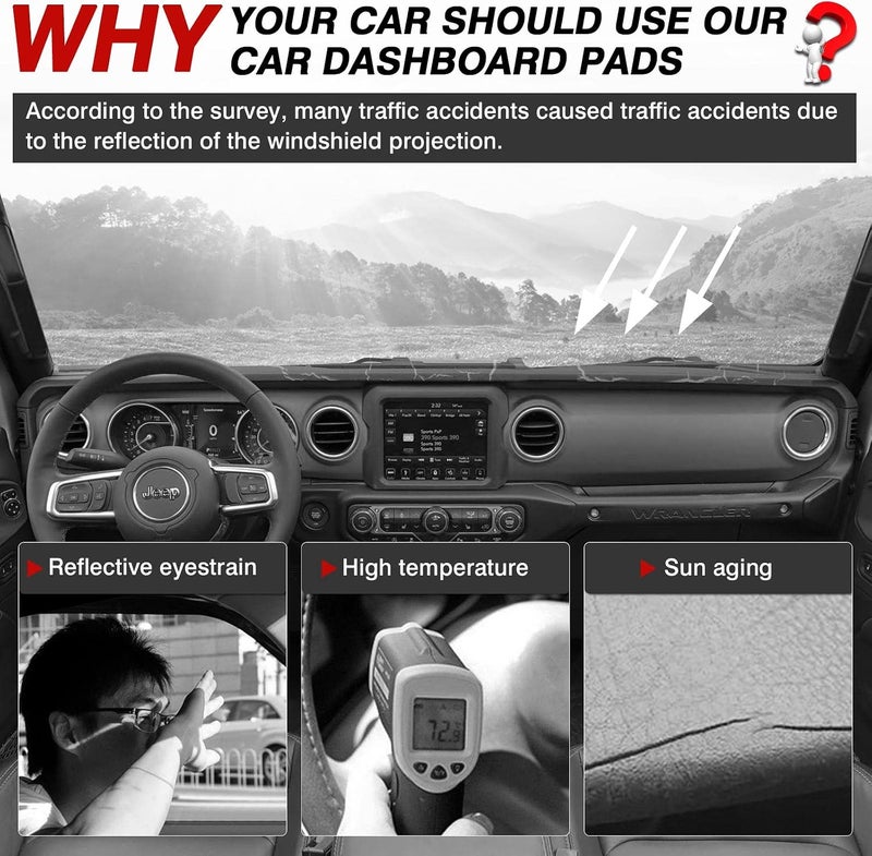 Autorder Dashboard Cover Mat for 2020-2024 Jeep Gladiator JT Accessories Dash Cover Flannel Dash Mat Sunshade Glare UV Rays Protector - Image 2