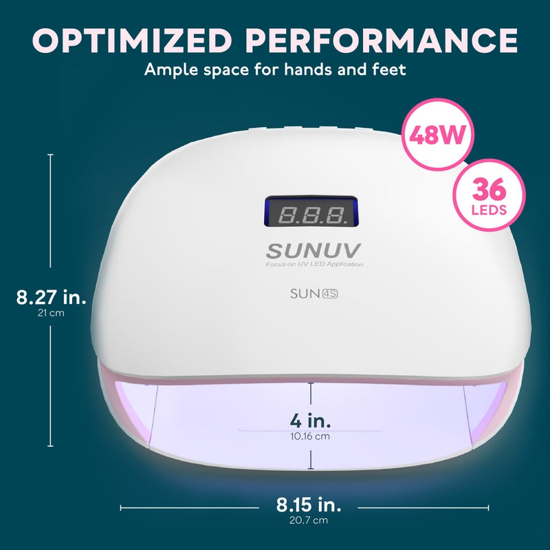 SUNUV ضوء أظافر LED UV من SUNUV، مصباح UV لطلاء الأظافر الجل مع 4 إعدادات مؤقت، شاشة LCD قاعدة قابلة للإزالة، SUN4S وردي - Image 4