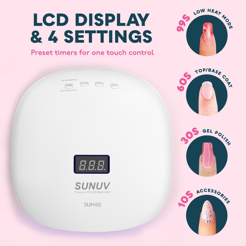 SUNUV ضوء أظافر LED UV من SUNUV، مصباح UV لطلاء الأظافر الجل مع 4 إعدادات مؤقت، شاشة LCD قاعدة قابلة للإزالة، SUN4S وردي - Image 3