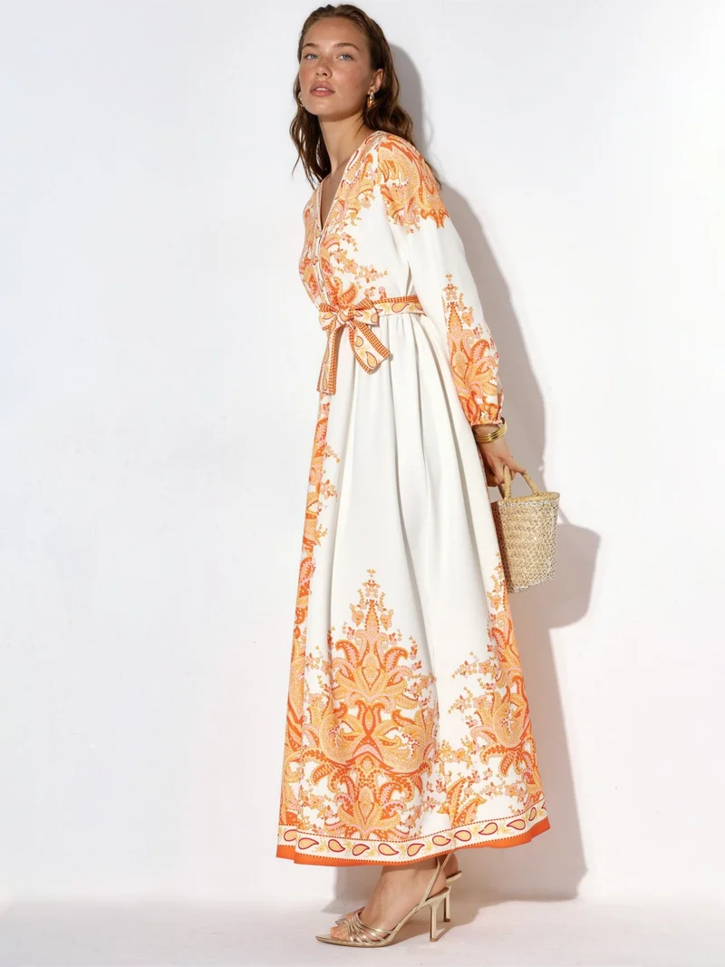 Jennyfer Paisley A-line Maxi Dress With Tie Belt