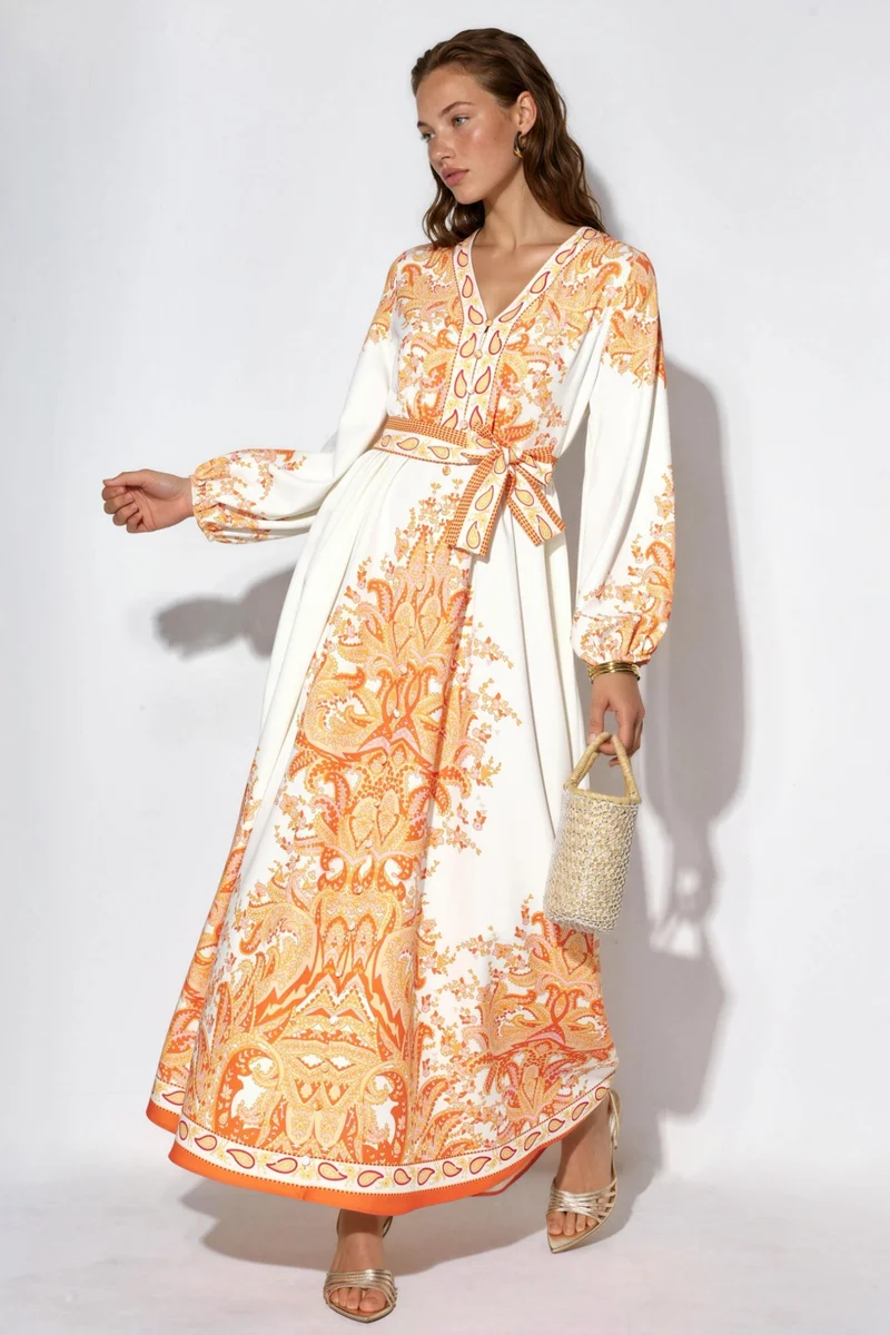 Jennyfer Paisley A-line Maxi Dress With Tie Belt