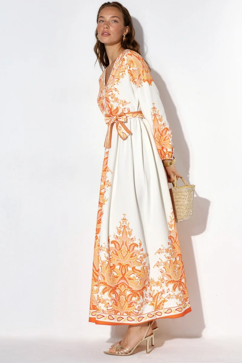 Jennyfer Paisley A-line Maxi Dress With Tie Belt