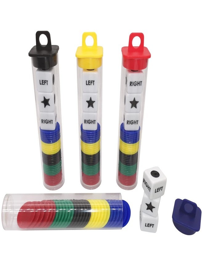 Ahoper Right Left Center Dice Game Prime Set Bundle with 3 Dices + 30 Chips - 4 Sets Assorted Colors. Round Tube Storage is Very Convenient for Travel. Easy to Store, Carry Around. (4 Pack) - Image 4