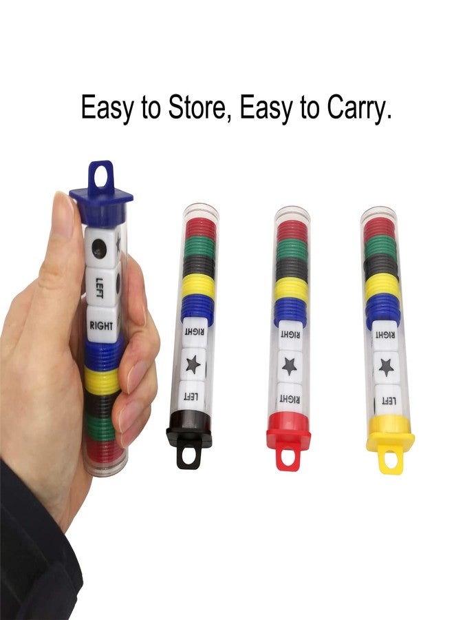 Ahoper Right Left Center Dice Game Prime Set Bundle with 3 Dices + 30 Chips - 4 Sets Assorted Colors. Round Tube Storage is Very Convenient for Travel. Easy to Store, Carry Around. (4 Pack) - Image 3