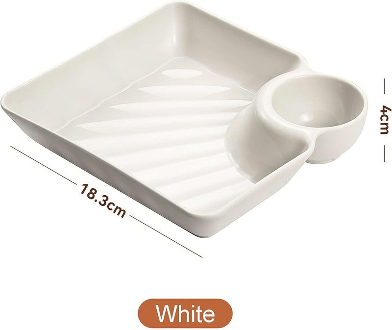 Eletree Chip and Dip Serving SetPlastic Dumpling Plates with Sauce Compartment Square Serving Plates with Sauce Holder Snack Plates Serving Dish Platter Tray for Party 4 White - Image 2