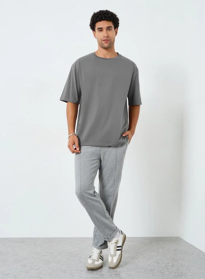 Styli Men Grey Graphic Print Oversized T-Shirt